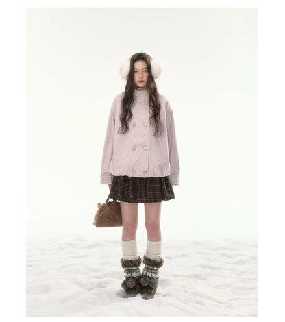 CANSTORE - "Peach Cloud" Pink Quilted Double-Breasted Jacket