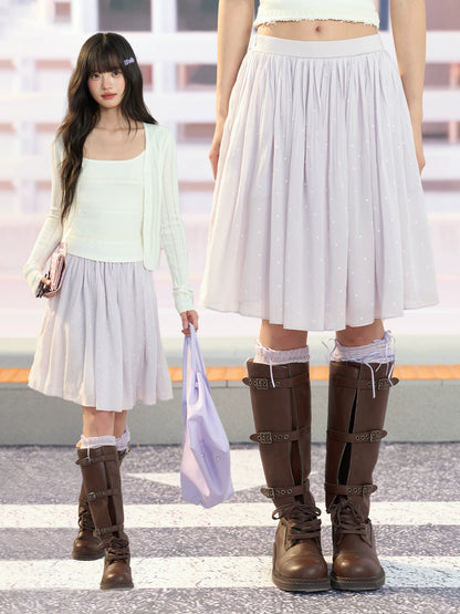 "Lavender Departure" Purple Polka Dot Pleated Midi Skirt