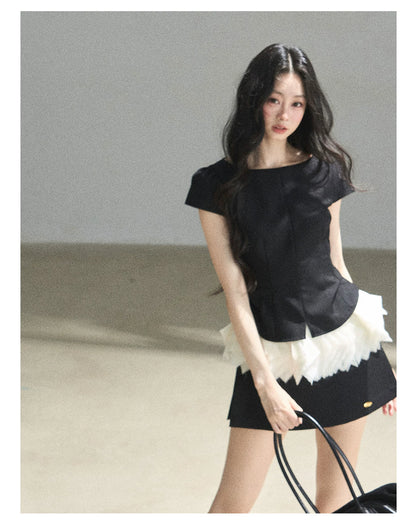 "Her Black & White Poem" Elegant Contrast Two-Piece Set