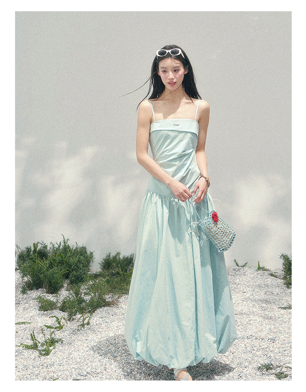 “She Passed Through Bloom Season” Glacier Blue Bubble Maxi Dress