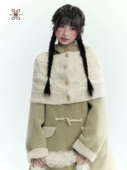 Horridale - Mist Gray Cable Knit Flower Button Shawl