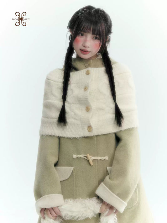 Horridale - Ivory White Cable Knit Flower Button Shawl