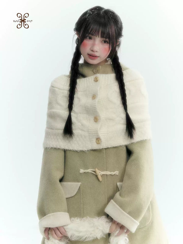 Horridale - Ivory White Cable Knit Flower Button Shawl