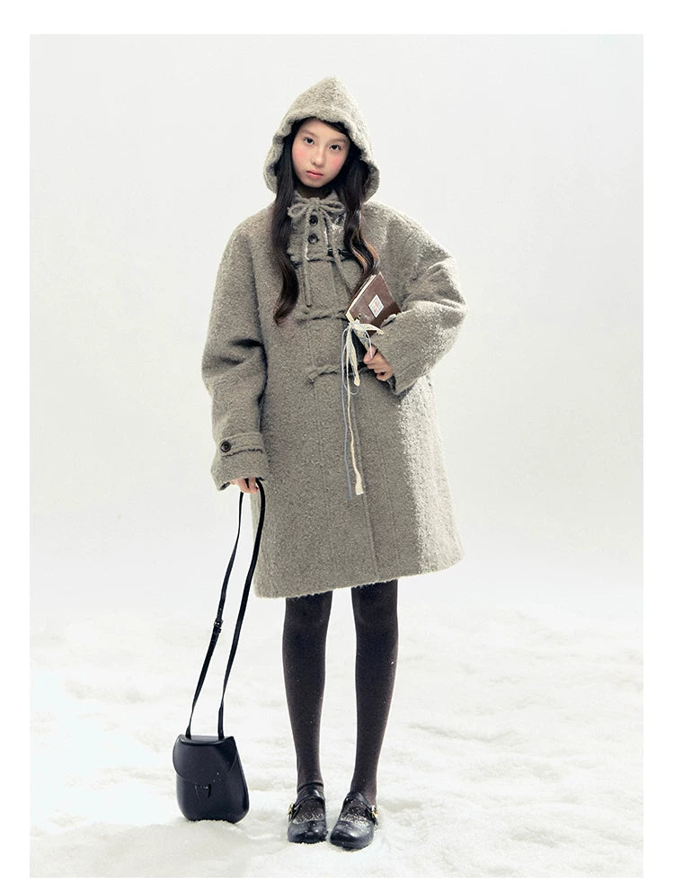 "Pinecone Post" Frost Gray Hooded Down Duffle Coat