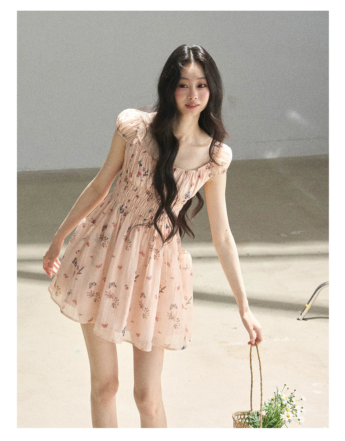 "A Meadow of Dreams" Dutch Cream Ruched Babydoll Mini Dress