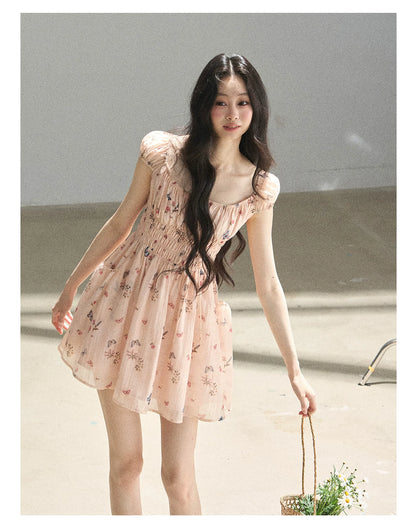 "A Meadow of Dreams" Dutch Cream Ruched Babydoll Mini Dress
