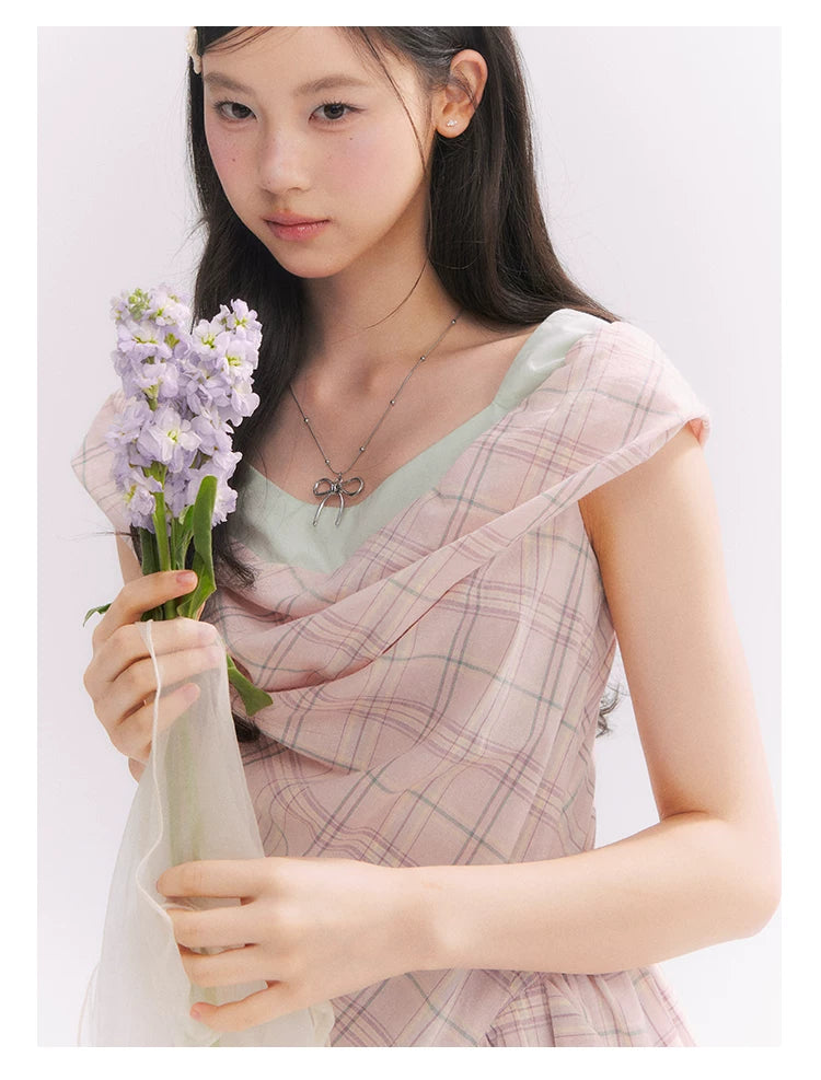 “Heartfelt Rendezvous” Pink Plaid Maxi Dress