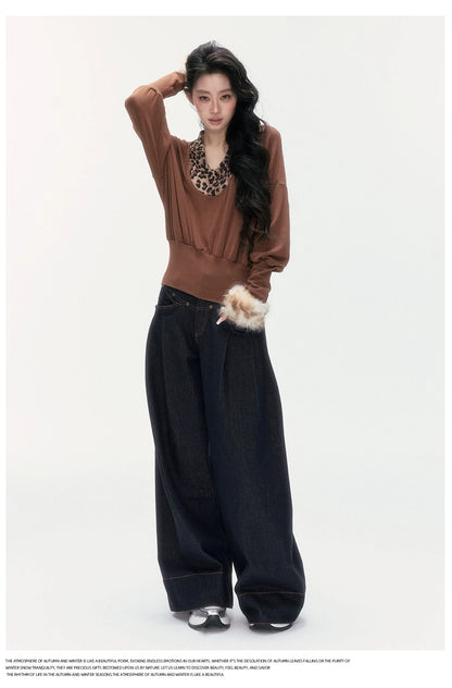 24olvides - Layered-Look U-Neck Sweater with Detachable Faux Fur Cuffs