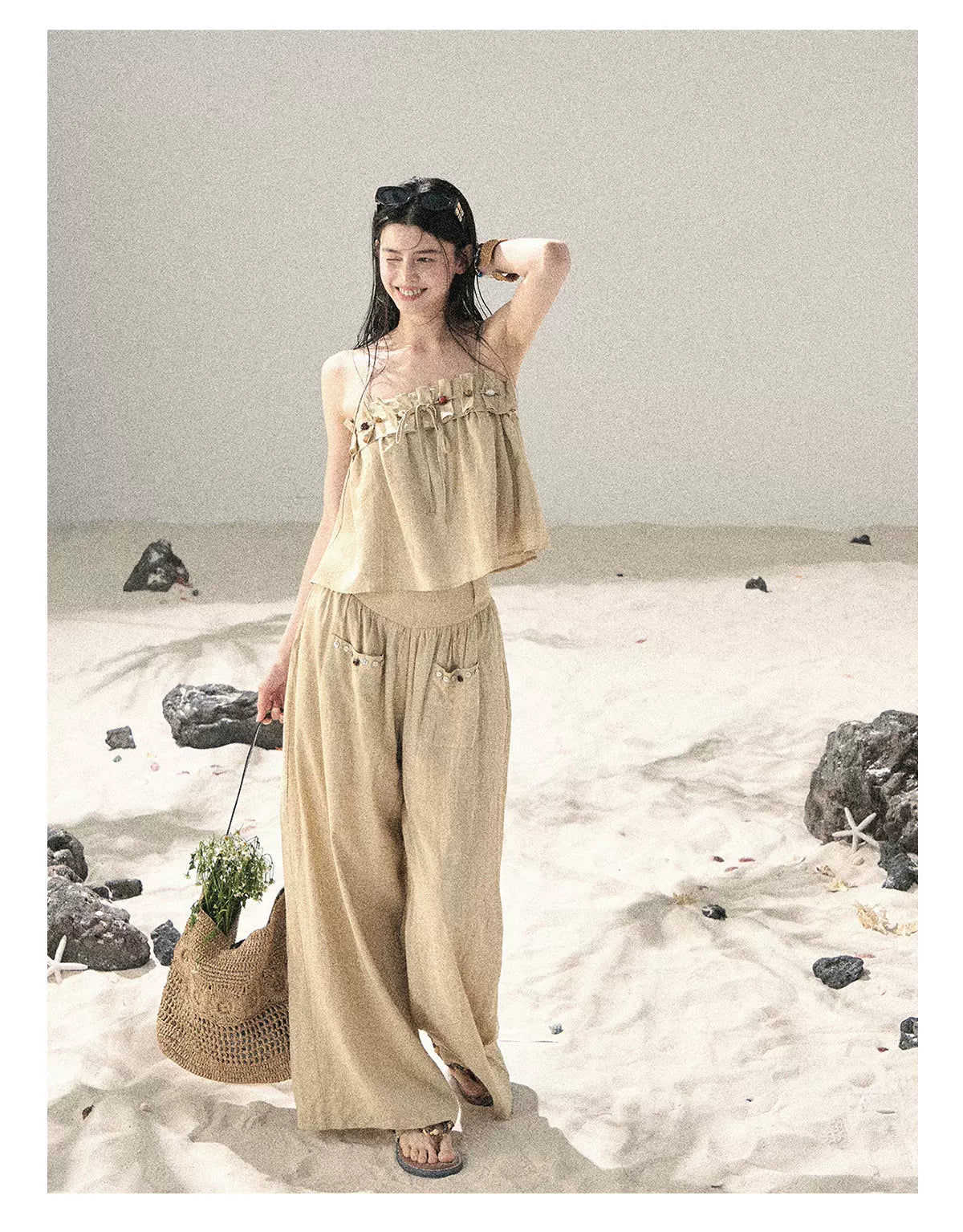 "Traces of the Wind" Sand Beige Cami & Wide-Leg Pants Set