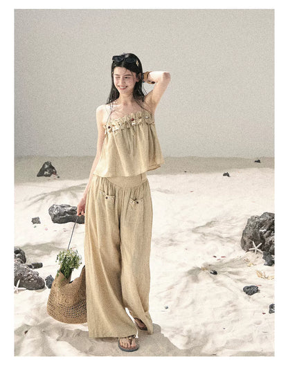 "Traces of the Wind" Sand Beige Cami & Wide-Leg Pants Set