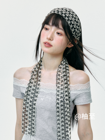 Floral Cutout Lace Scarf – Lightweight Breathable Summer Neck Scarf