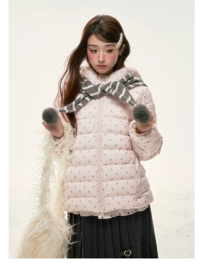 BIBIBENCY - Pink Polka Dot 90% White Duck Down Puffer Jacket