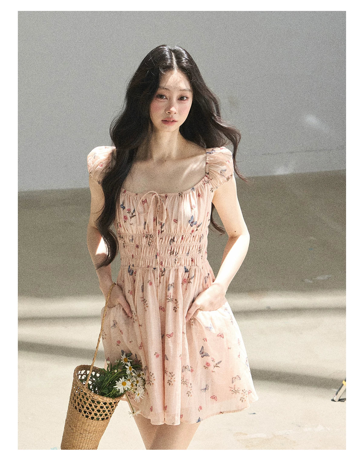 "A Meadow of Dreams" Dutch Cream Ruched Babydoll Mini Dress