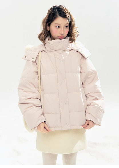 "Blush Cloud Haven" Misty Pink 2-Way Detachable Sleeve Down Jacket & Vest