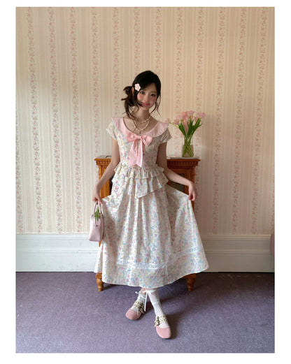 “Peach Blossom Ballad” Pink Floral Lace Maxi Dress