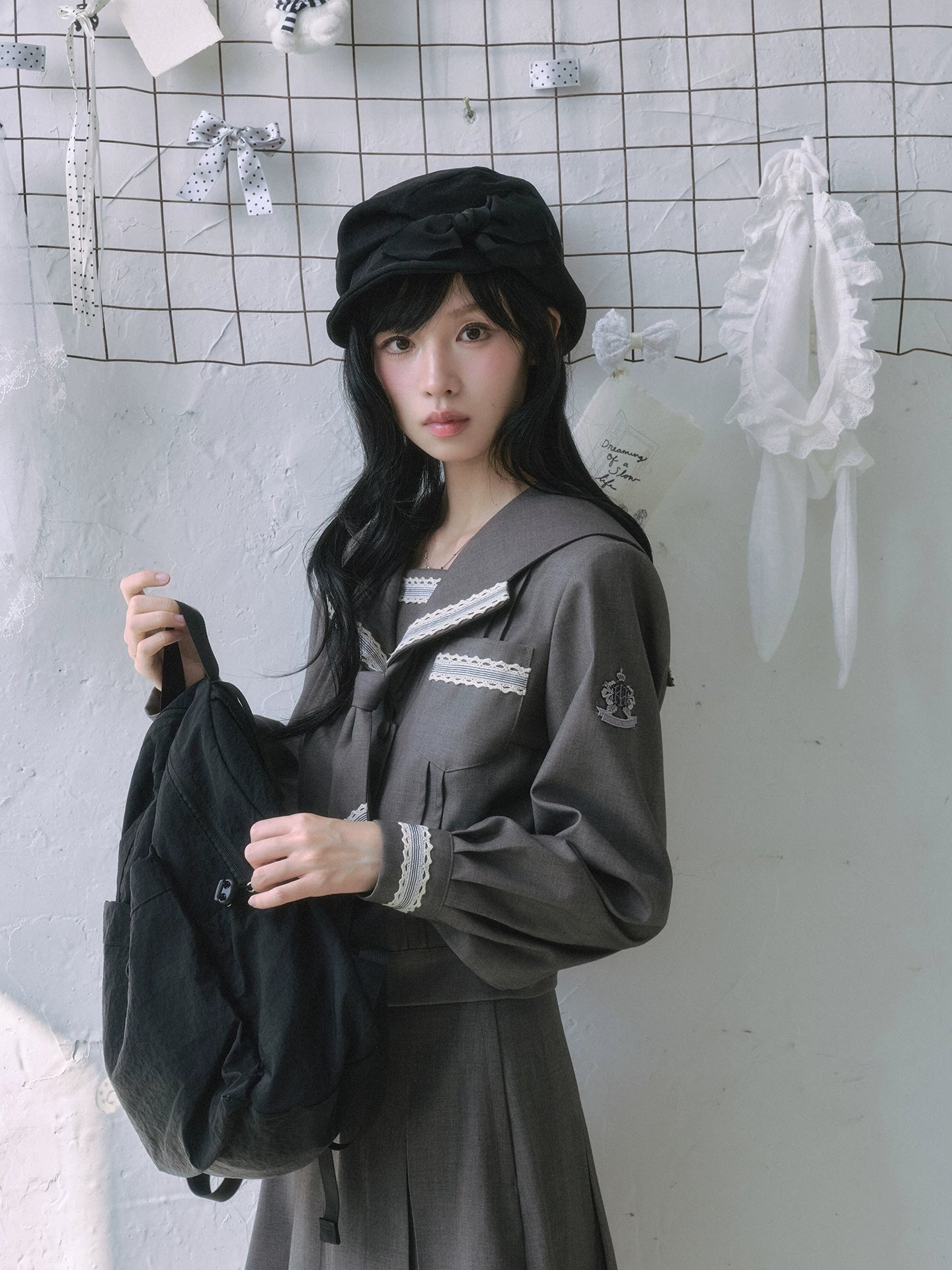 "Showa Girl" Sailor Uniform Collection (Sailor Blouse / A-Line Skirt / Box Pleated Midi Skirt / Polka Dot Scarf)