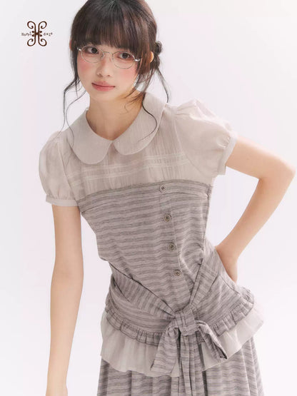 “Old Keepsake Letters” Frost Gray Doll Collar Lace Two-Piece Set