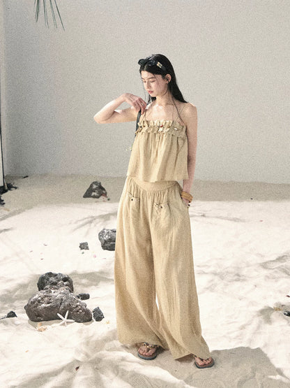 "Traces of the Wind" Sand Beige Cami & Wide-Leg Pants Set