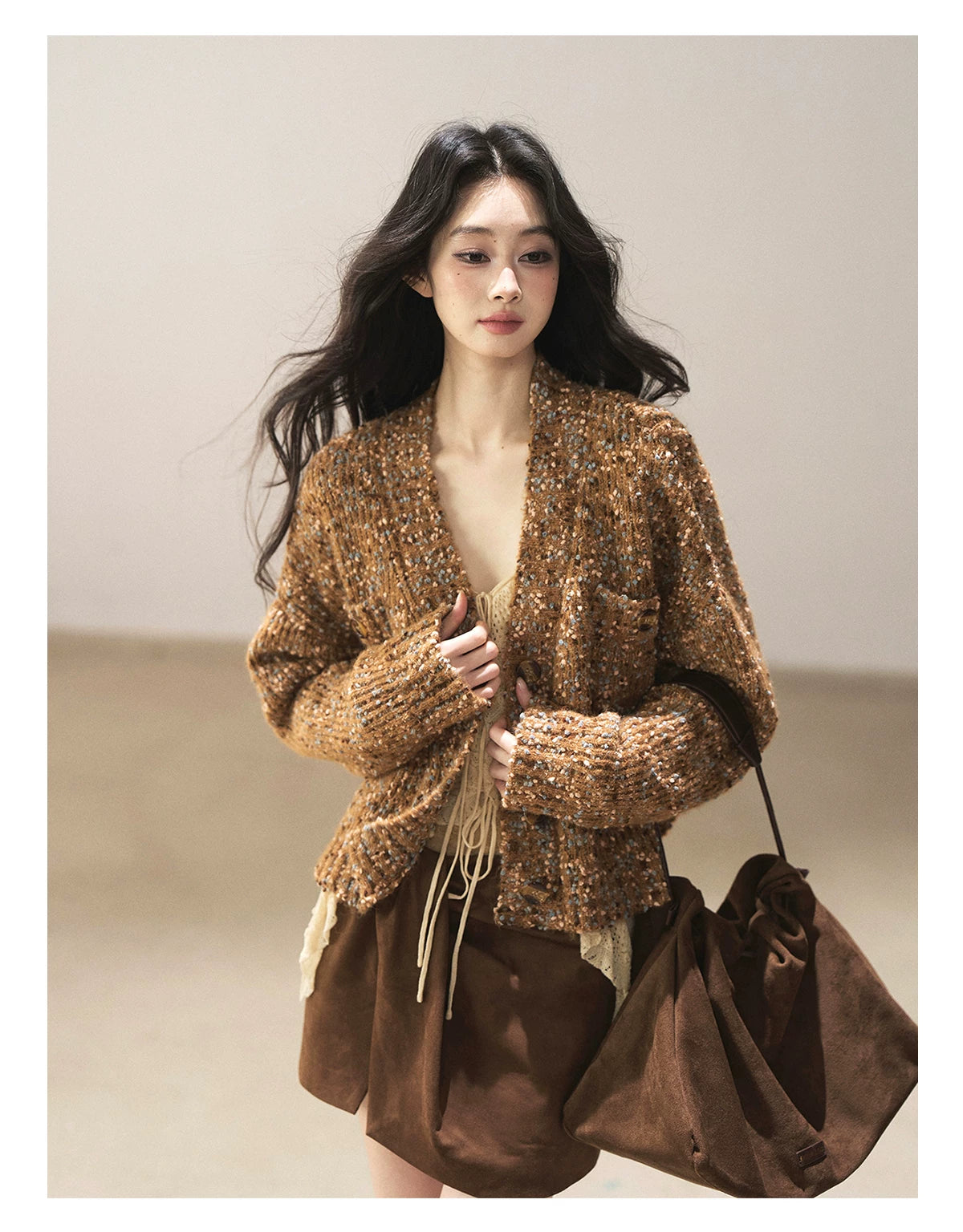 AOMALM - Toasted Pecan Marled Knit Cardigan