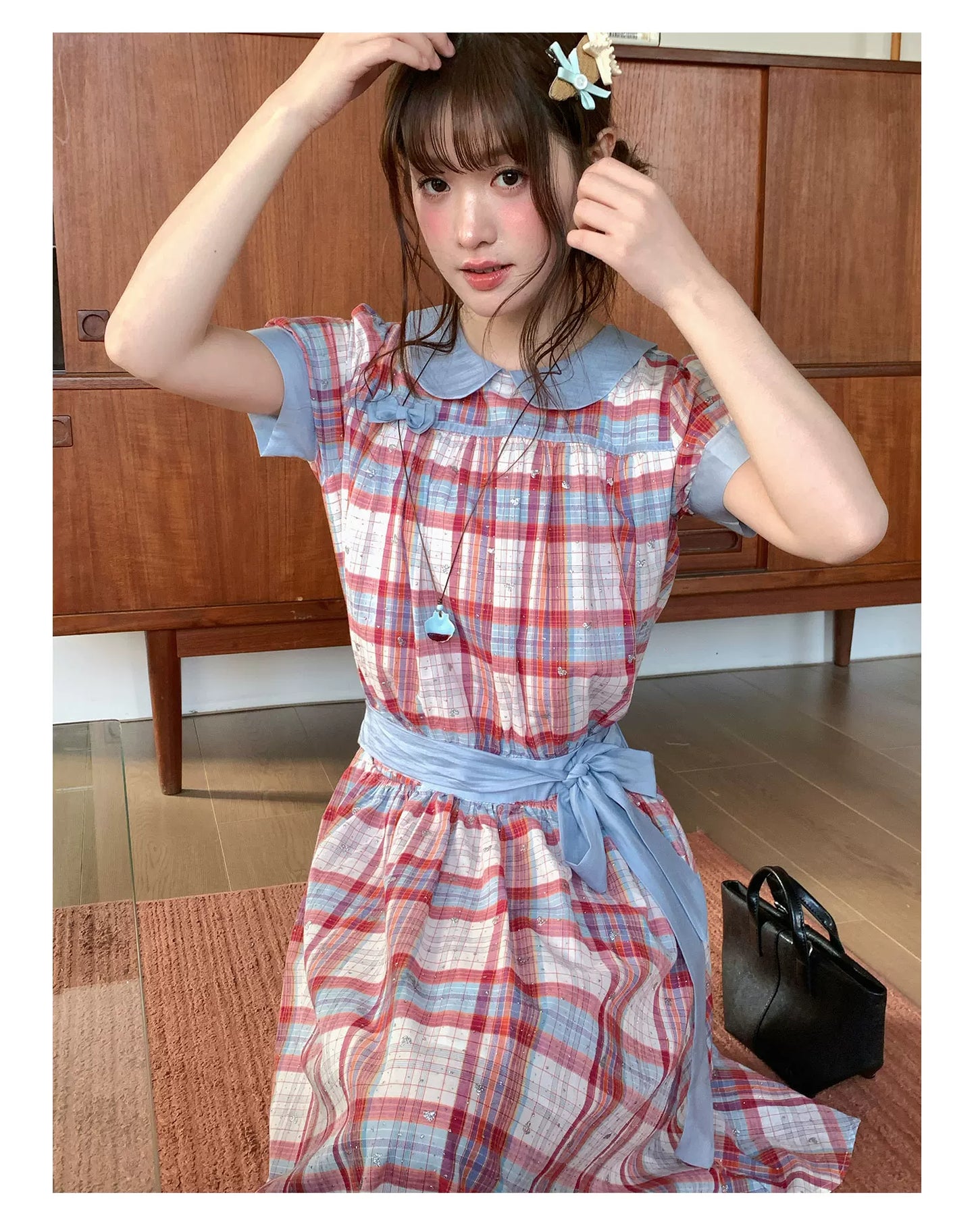 [RF] “Strawberry Soda” Vintage Plaid Cotton Midi Dress
