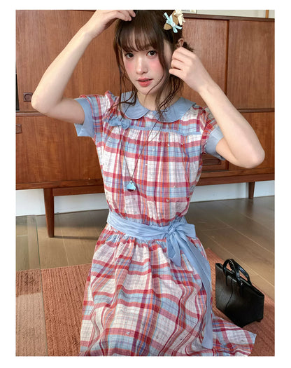 [RF] “Strawberry Soda” Vintage Plaid Cotton Midi Dress