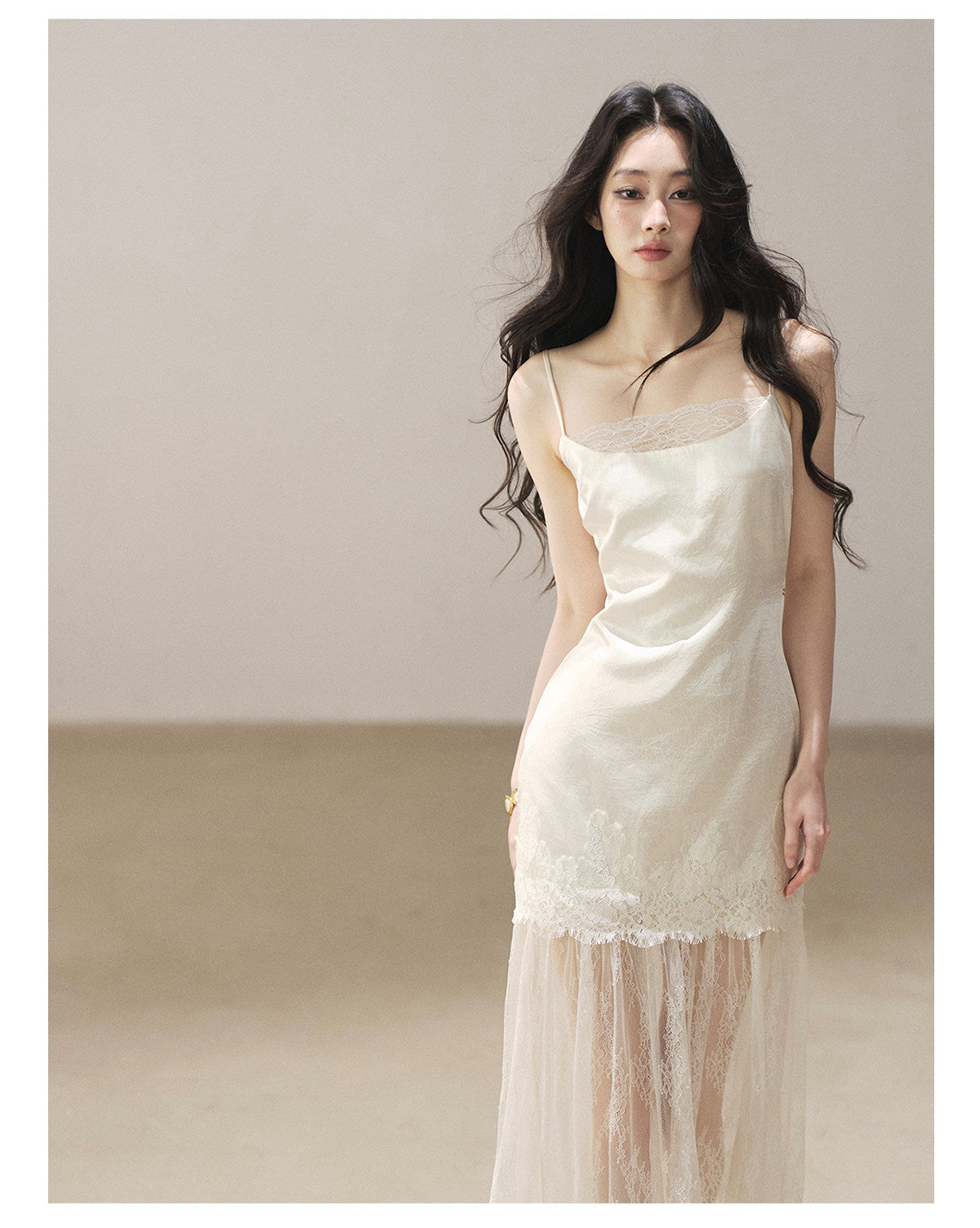 170726 "Your Open Meadow" Cream Apricot White Lace Slip Dress + Gray Taupe Tailored Blazer