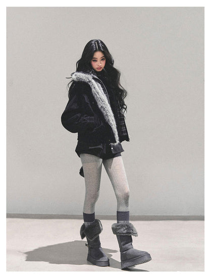 少也眼 "Endless Freedom" Detachable Faux Fur Layered Black Jacket