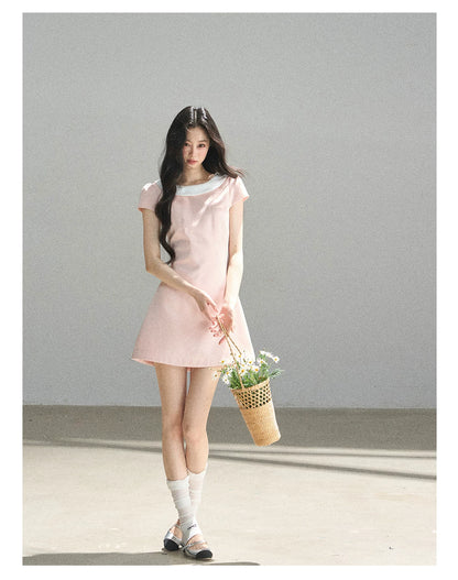 "First Bloom" Pink Mist Satin Puff Mini Dress