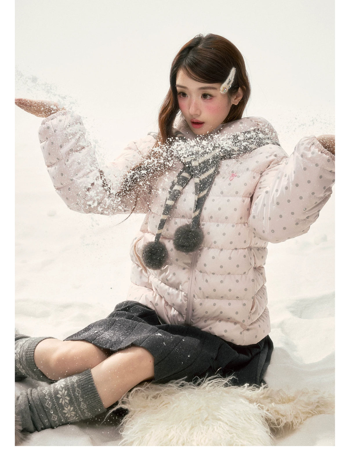 BIBIBENCY - Pink Polka Dot 90% White Duck Down Puffer Jacket
