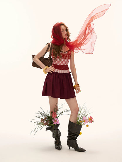 "Cherry Stardust Mood" Mixed Print Cami Mini Dress WE909