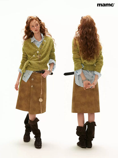 MAMC - Green Textured Wrap Cardigan with Shell Buttons