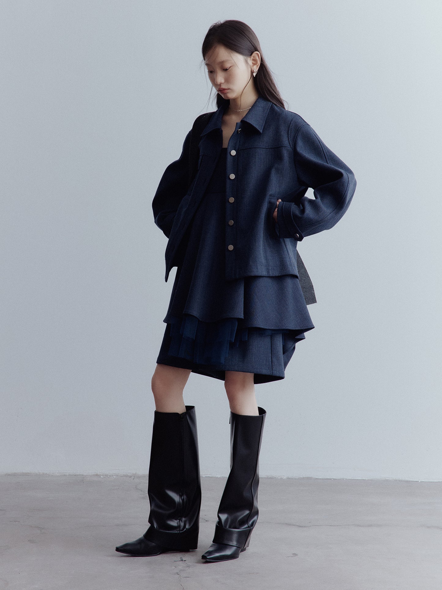 FUSSED Rebel Heiress Deconstructed Wool Jacket – Midnight Blue FOF-25AW192a