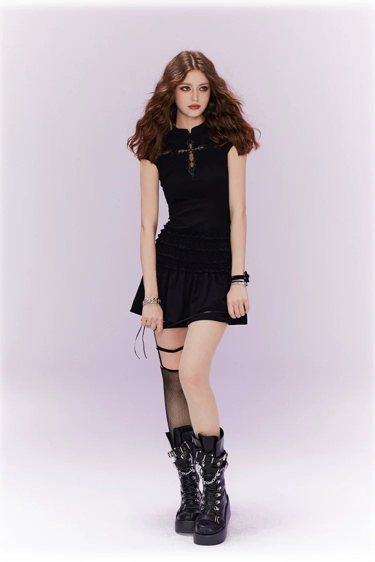"Covenant × Cross" Slim-Fit Cheongsam-Inspired Dress