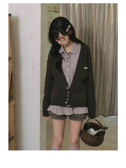 "Sage Whisper" Autumn Layered Collection (Knit Cardigan / Ruffle Shirt / Bubble Shorts)