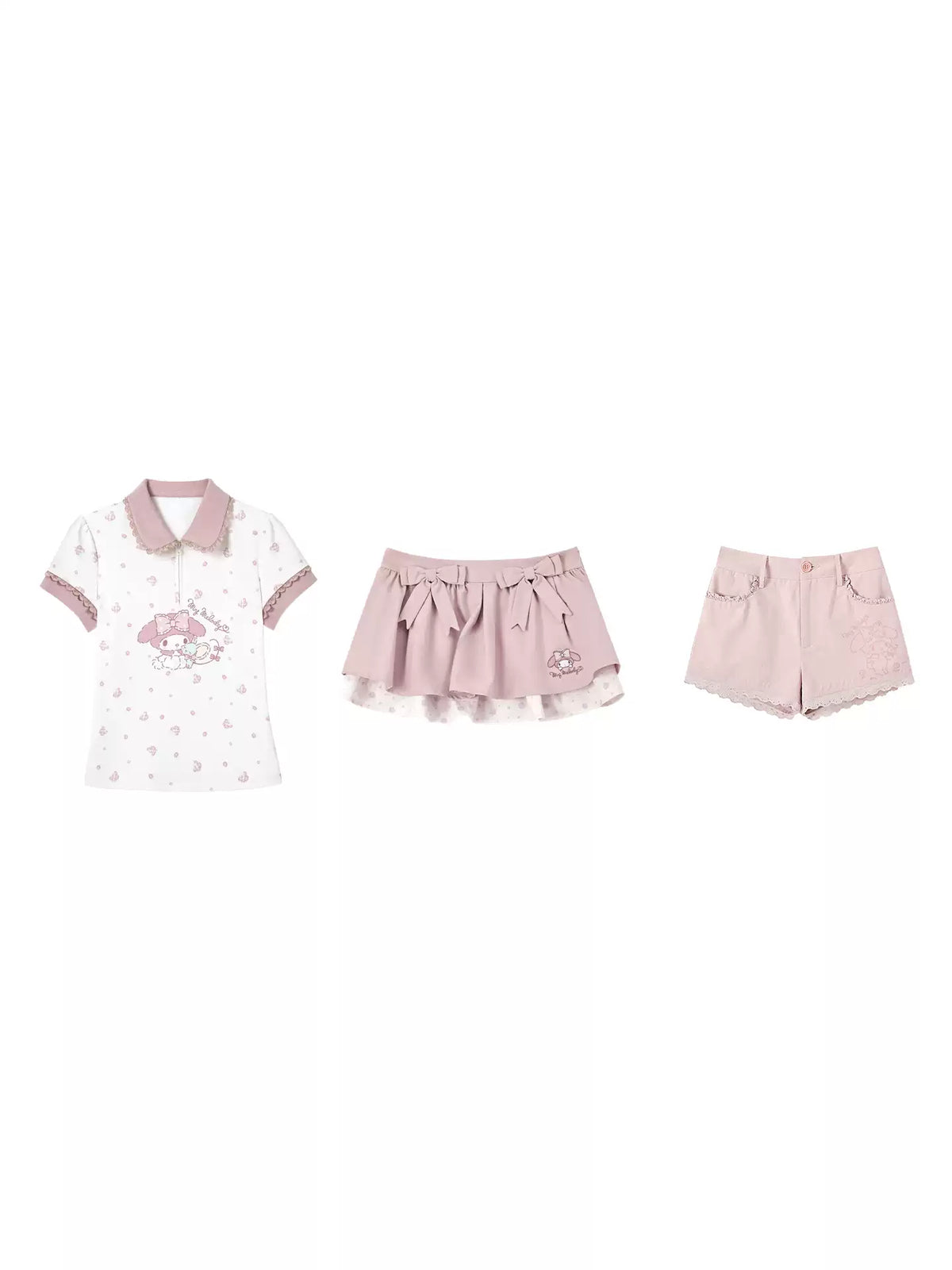 “Melody Blossom” Pink Floral Polo & Layered Skort Set