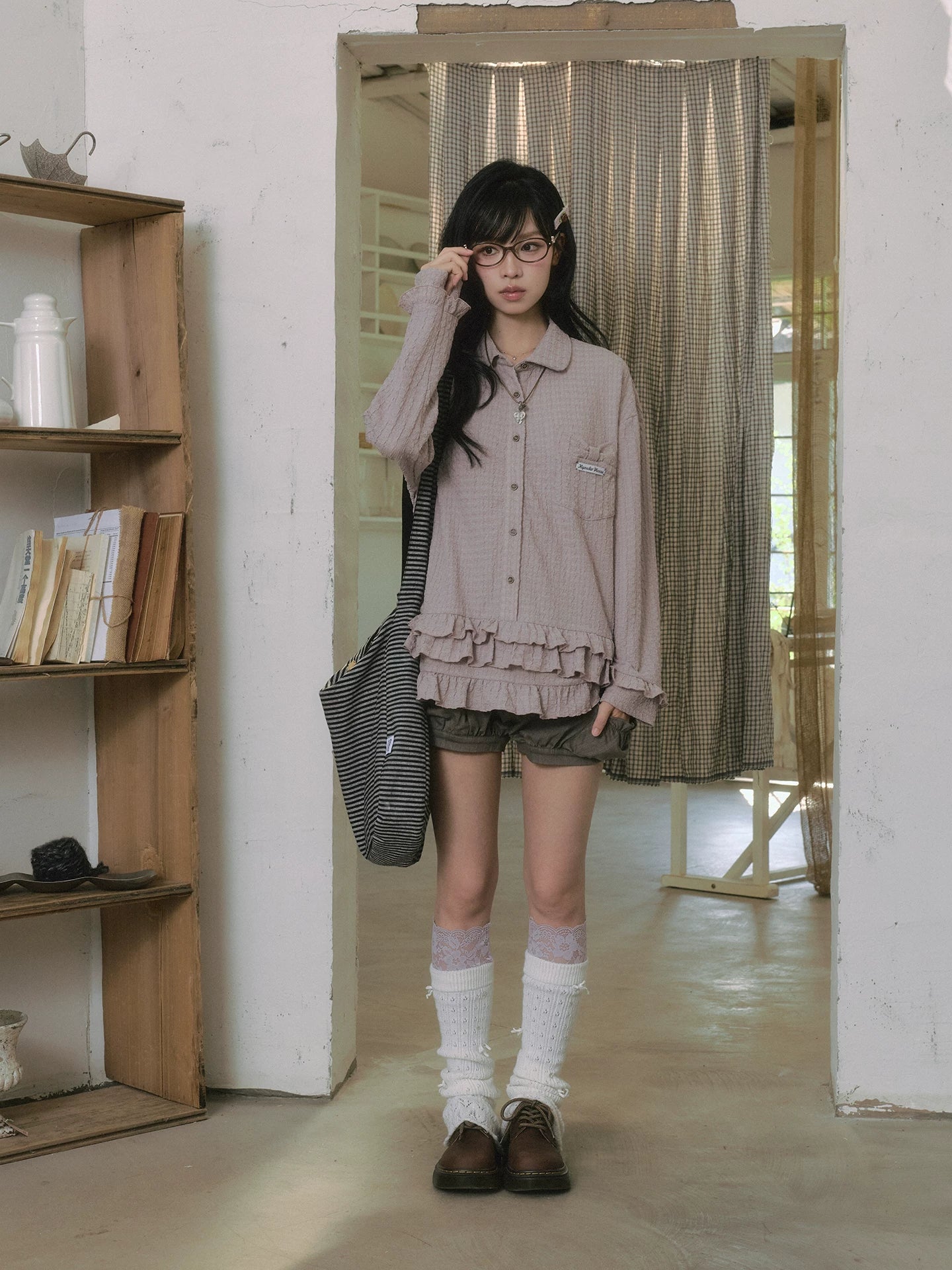"Sage Whisper" Autumn Layered Collection (Knit Cardigan / Ruffle Shirt / Bubble Shorts)