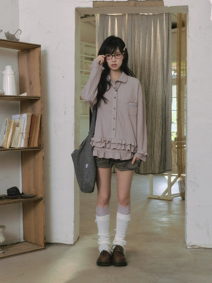 "Sage Whisper" Autumn Layered Collection (Knit Cardigan / Ruffle Shirt / Bubble Shorts)