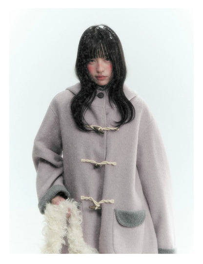 Horridale - Purple and Gray Reversible Hooded Wool Coat