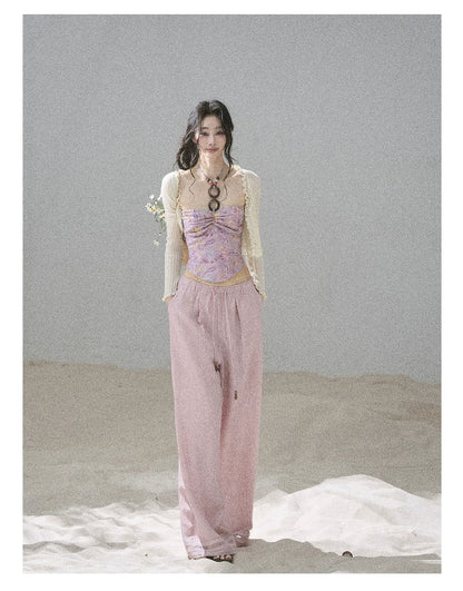 "Follow the Sea Breeze" Lightweight Straight-Leg Wide-Leg Pants (Lotus Pink/ Gray Sage Green/ Gray Blue)