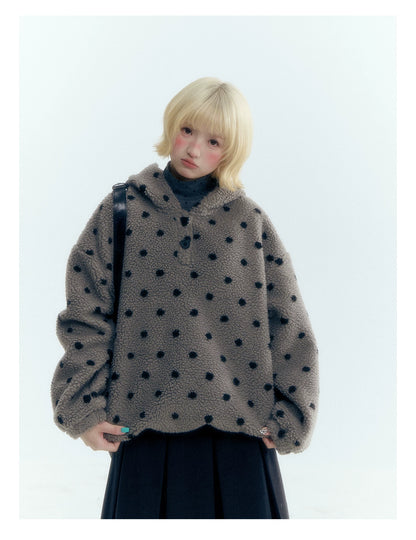 Horridale - Pink Black Polka Dot Sherpa Fleece Hoodie with Bunny Ears