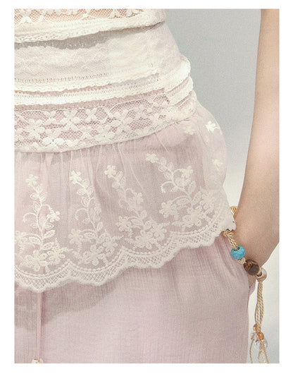 “Misty Muse” Sheer Lace Trim Tube Top Tee
