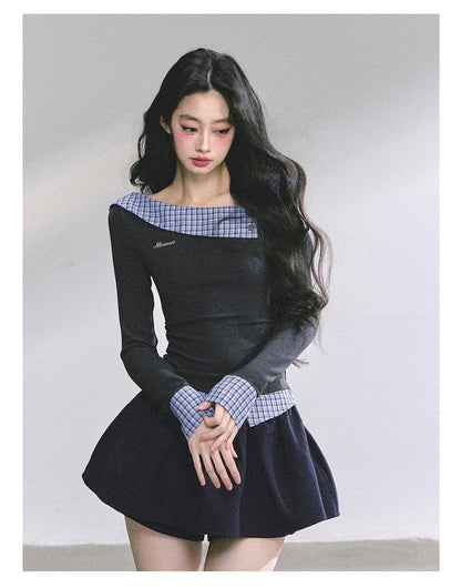 少也眼 Lester Style Faux Two-Piece Plaid Sweatshirt
