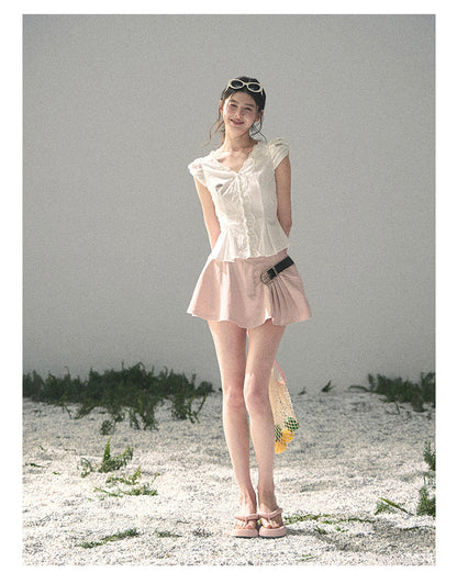 “Untouched Ivory” Pure White Lace Puff Sleeve Blouse