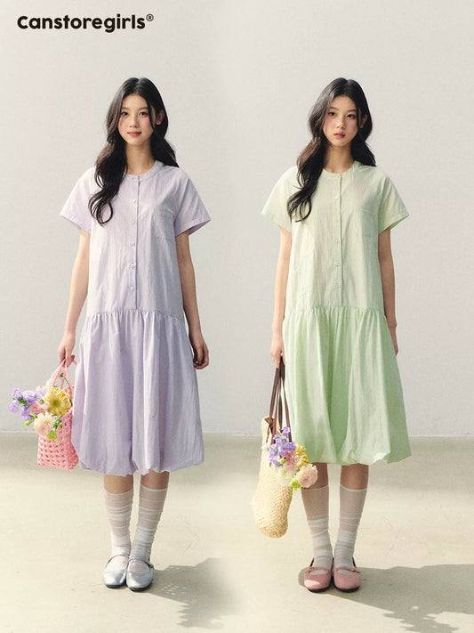 "Tulip Spring Letter" Bubble Hem Shirt Dress SJ2026030