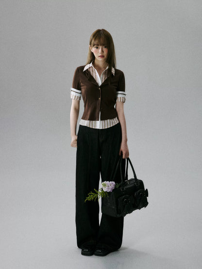 LOST FOREST - Brown & Pink Faux-Layered Lyocell Wool Top