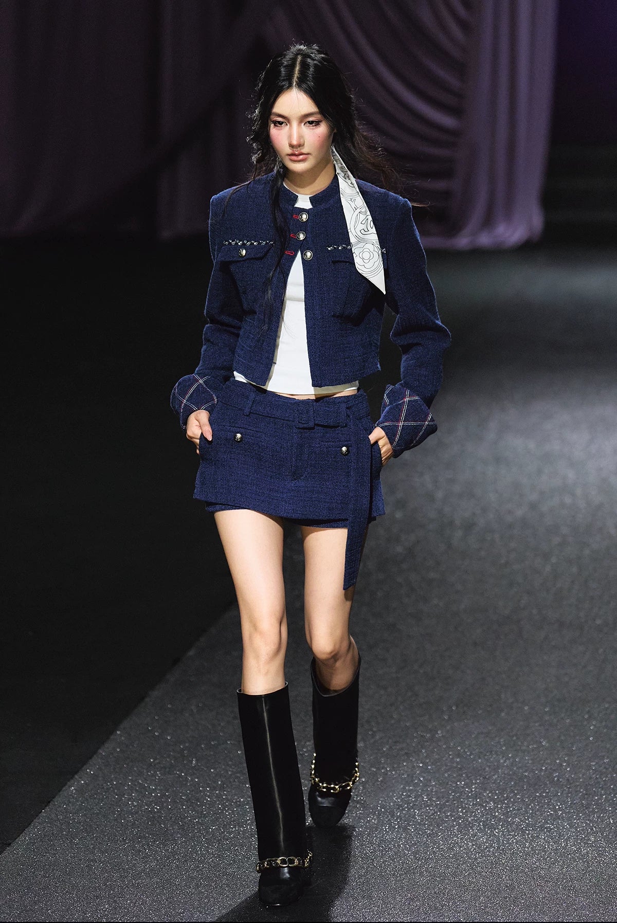 "Midnight Atelier" Navy Wool Quilted Jacket & A-Line Skort Set