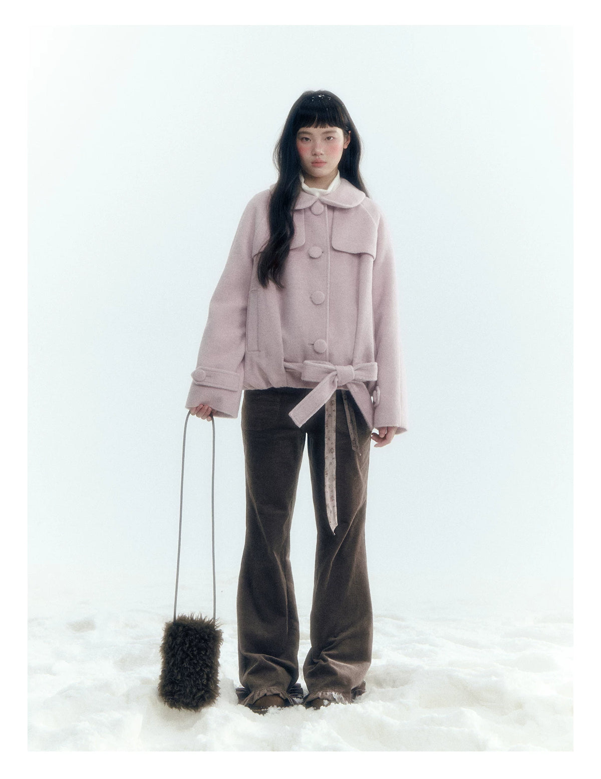 Horridale - Milk Tea Brown Floral Belt Corduroy Flare Pants