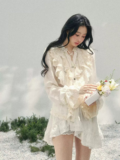 “Memory in Bloom” French Court Lace Flare Sleeve Top