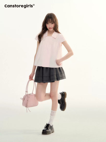 Preppy Plaid Double-Breasted Puff Sleeve Shirt LL2026007