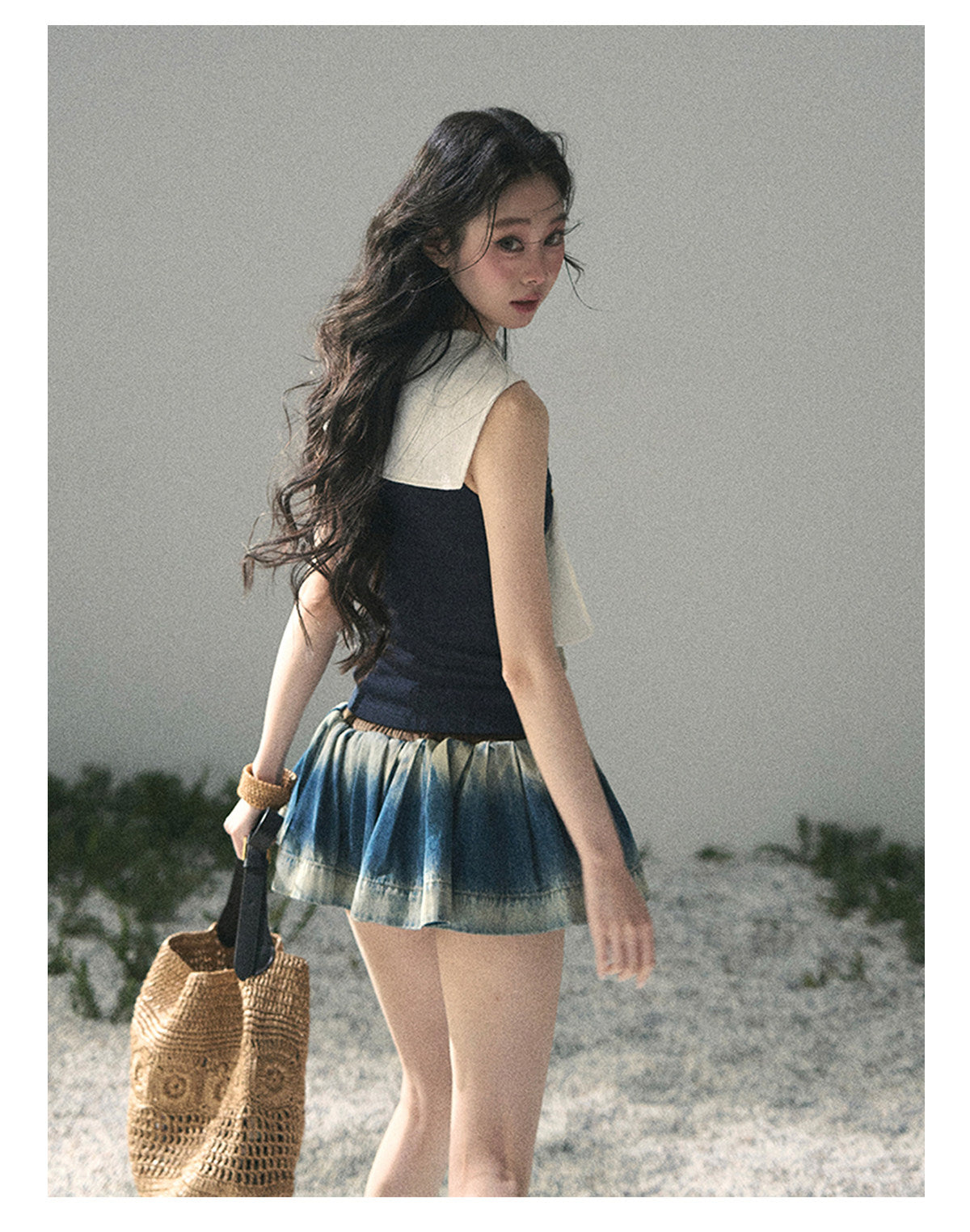 “Sea Breeze & Wheat Fields” Academy Blue Sailor Collar Top
